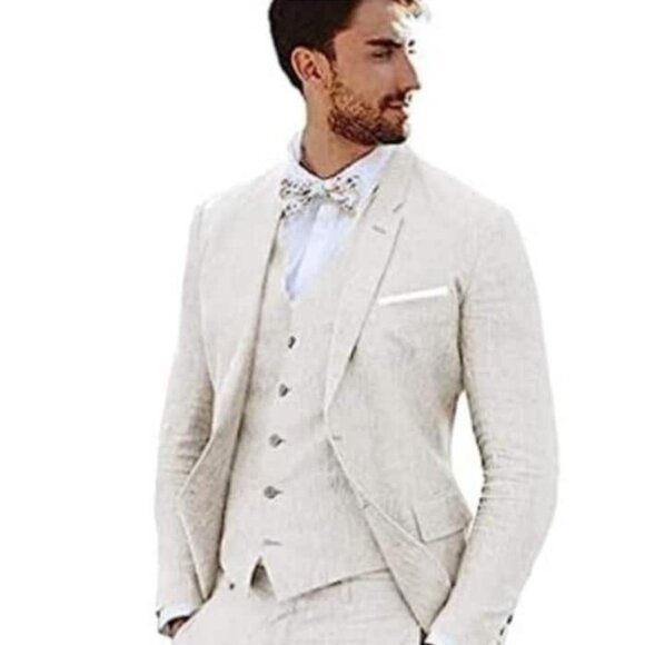 Linen Suit - Mens Summer Suits Ivory Color - Beach Wedding - Picture 1 of 2